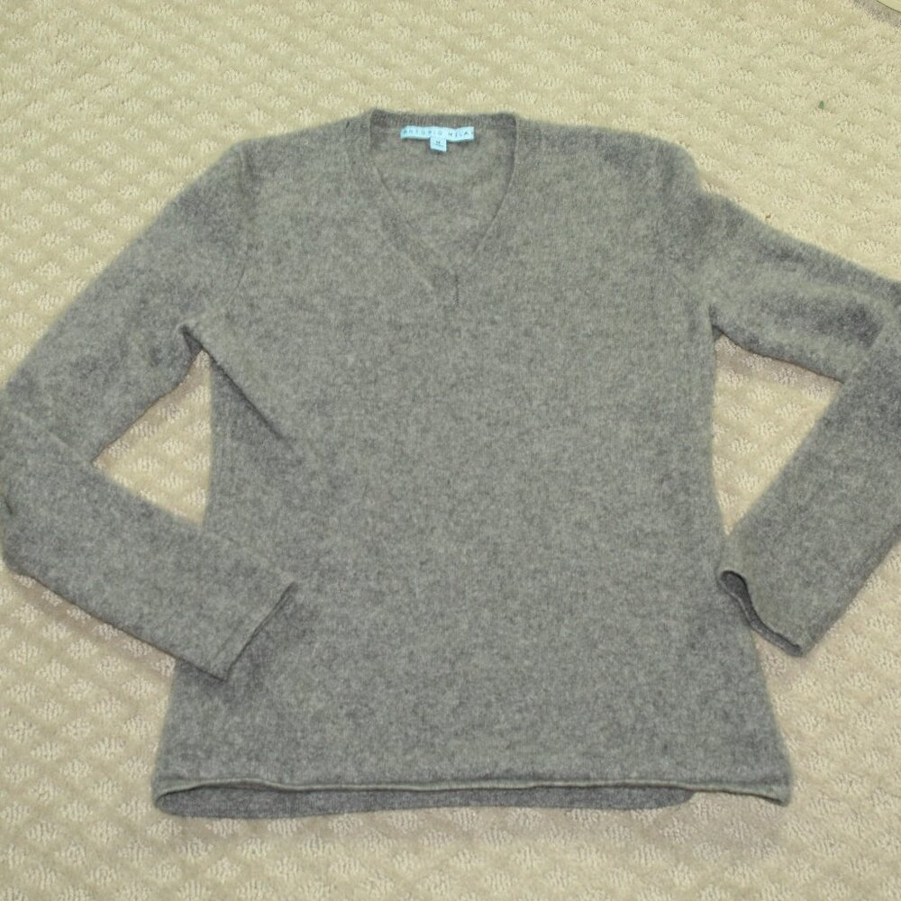 Antonio Melani Women's M Grey 100% Cashmere V-Neck 3/4 Sleeve Sweater